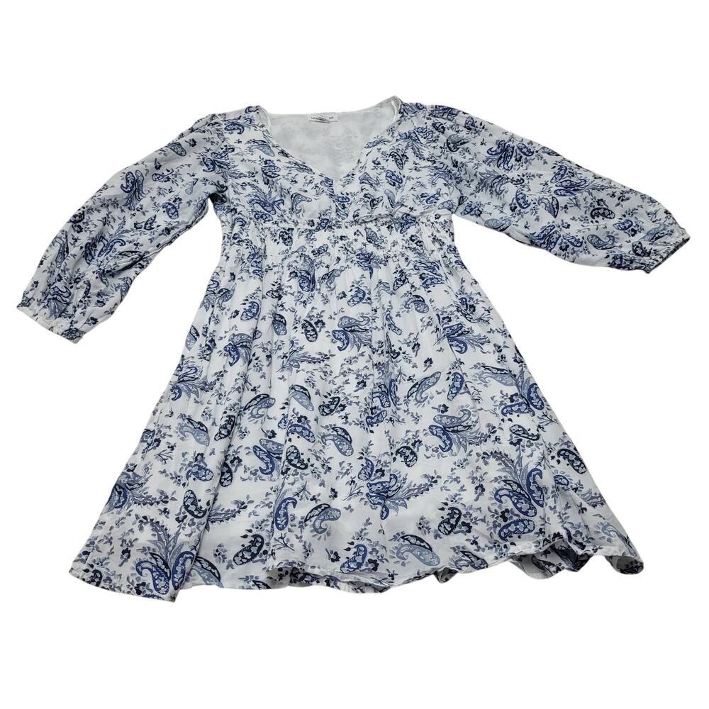Lucky Brand blue paisley puff sleeve mini dress romantic boho renaissance large